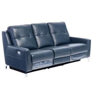 Winko Italian Leather Electric Recliner 3 Seater Sofa In Blue