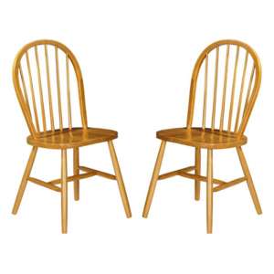 Waneta Honey Lacquered Wooden Dining Chairs In Pair