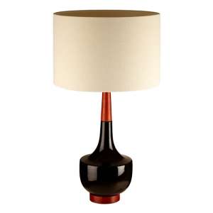 Wipen White Fabric Shade Table Lamp With Red And Black Base