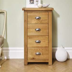 Woburn Wooden Narrow Chest Of Drawers In Oak With 4 Drawers
