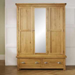 Woburn Wooden Wardrobe In Oak With 3 Doors And 2 Drawers