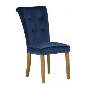 Wodan Velvet Dining Chair In Blue With Oak Leg