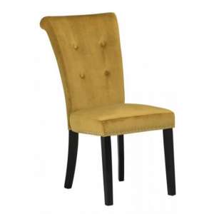 Wodan Velvet Dining Chair In Mustard With Black Leg
