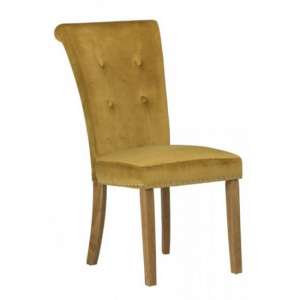 Wodan Velvet Dining Chair In Mustard With Oak Leg