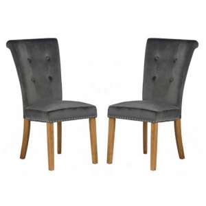 Wodan Velvet Dining Chair In Grey With Oak Legs In A Pair