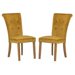 Wodan Velvet Dining Chair In Mustard With Oak Legs In A Pair