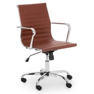 Gaby Faux Leather Office Chair In Brown With Chrome Base
