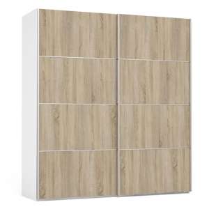Wonk Wooden Sliding Doors Wardrobe In White Oak With 5 Shelves