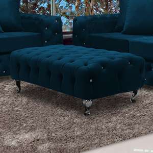 Worley Malta Plush Velour Fabirc Footstool In Peacock