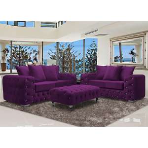 Worley Velour Fabric 2 Seater And 3 Seater Sofa In Boysenberry
