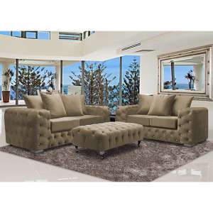 Worley Velour Fabric 2 Seater And 3 Seater Sofa In Parchment