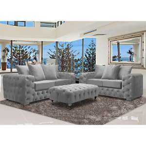 Worley Velour Fabric 2 Seater And 3 Seater Sofa In Silver