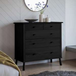 Wycombe Wooden Chest Of Drawers In Black With 5 Drawers