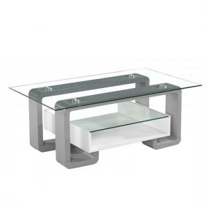 Eirwen Glass Coffee Table With White And Grey High Gloss