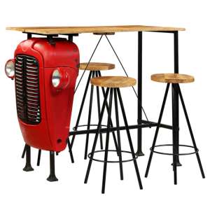 Xena Tractor Wooden Bar Table With 4 Stools In Natural And Red