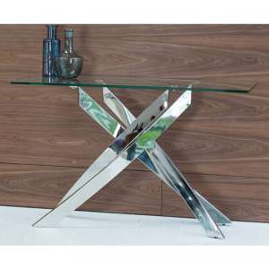 Xenon Console Table In Clear Glass With Stainless Steel Base