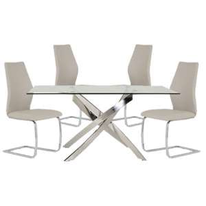 Xenon Rectangular Glass Dining Table With 4 Bernie Taupe Chairs
