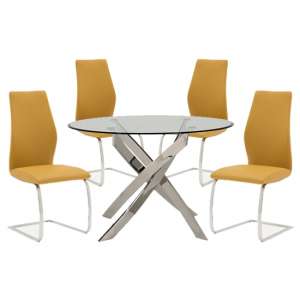 Xenon Round Glass Dining Table With 4 Bernie Pumpkin Chairs