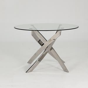 Xenon Dining Table Round In Clear Glass And Stainless Steel Base