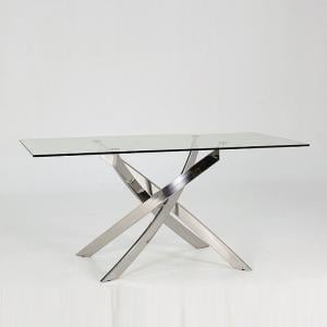 Kamal Clear Glass Dining Table With Stainless Steel Base