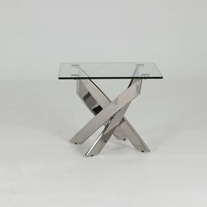 Kamal Clear Glass Lamp Table With Stainless Steel Base