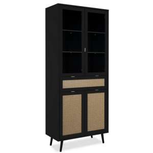 Xienna Wooden Display Cabinet In Black And Natural Braid Effect