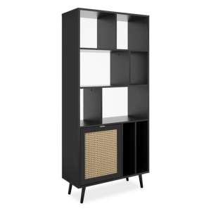 Xienna Wooden Shelving Unit In Black And Natural Braid Effect