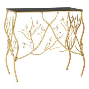 Xuange Black Wooden Top Console Table In Gold Metal Frame