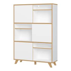 Yorba Wooden Office Shelving Unit In White And Navarra Oak