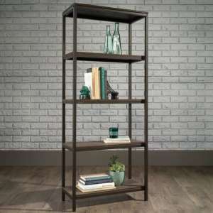 Yuma Industrial Wooden Bookcase With 4 Shelves In Smoked Oak