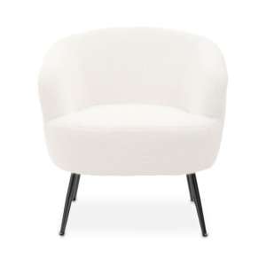 Yurga Curved Fabric Armchair In Plush White With Black Legs