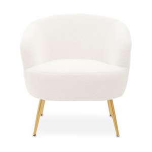 Yurga Curved Fabric Armchair In Plush White With Gold Legs