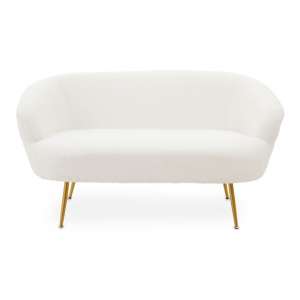 Yurga Fabric 2 Seater Sofa In Plush White With Gold Legs