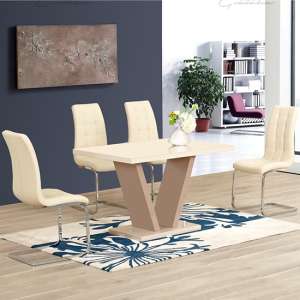Zagreb Cream High Gloss Dining Table With 4 Torres Cream Chairs