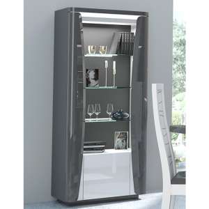 Zaire Gloss Display Cabinet In Grey With 1 Door And LED