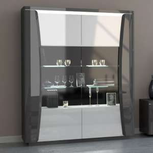 Zaire Gloss Display Cabinet In Grey With 2 Doors And LED