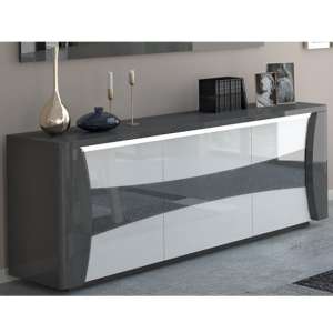 Zaire Gloss Sideboard In White Grey With 3 Doors And LED