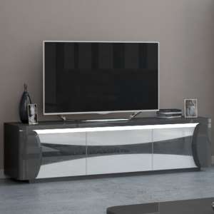 Zaire Gloss TV Stand In White Grey With 3 Doors And LED