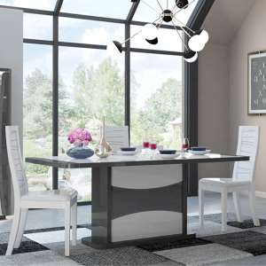 Zaire Extending High Gloss Dining Table With 6 Grey Chairs