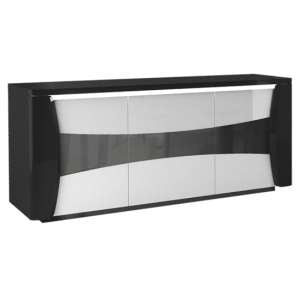 Zaire LED Sideboard In Black And White High Gloss With 3 Doors