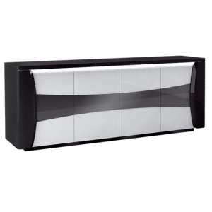 Zaire LED Sideboard In Black And White High Gloss With 4 Doors