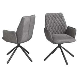 Zekrot Swivel Dark Grey Velvet Fabric Dining Chairs In Pair