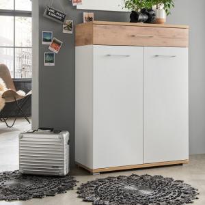 Zanotti Wooden Shoe Cabinet In White And Oak With 2 Doors