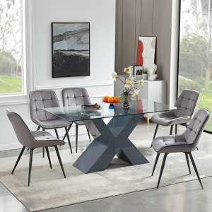 Zanti Glass Dining Table In Grey Base With 6 Pekato Grey Chairs