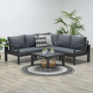 Zeal Outdoor Fabric Corner Sofa And Coffee Table In Mystic Grey
