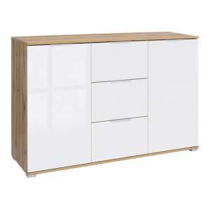 Zele Gloss Sideboard With 2 Doors 3 Drawers In Oak And White
