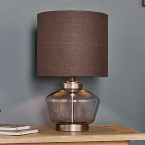 Zen Dark Charcoal Linen Table Lamp In Smokey Grey Tinted Glass