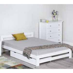 Zenota Wooden Small Double Bed In White