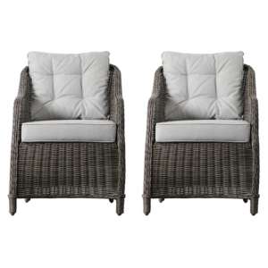 Zenta Outdoor Grey Weave Rattan Dining Chairs In Pair