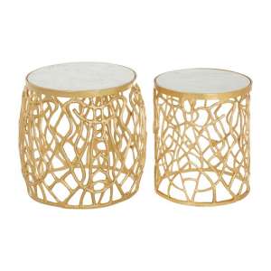 Ziggy Set Of 2 Marble Side Tables In Gold Finish Frame